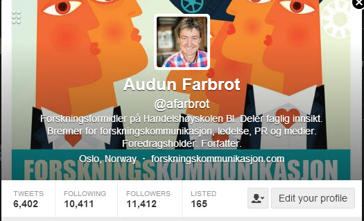 På Twitter er jeg profesjonell med personlig touch. Det jeg sier, skal tåle dagslys og forsiden av avisen.