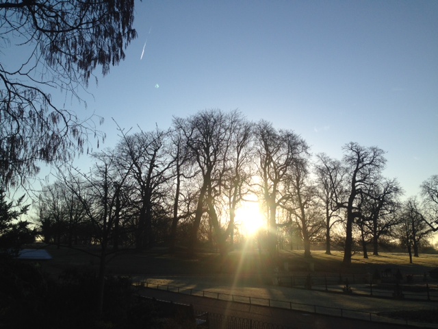 Hva er det som får deg til å glede deg til en ny dag i kunnskapens tjeneste. Bildet viser soloppgang i Hyde Park.