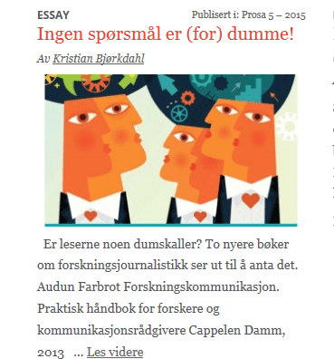 Er leserne noen dummskaller? Slik innleder Kristian Bjørkdahl sitt essay i tidsskriftet Prosa. Faksimile fra nettutgaven.