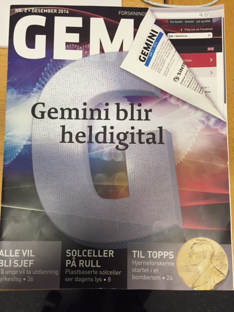 Historisk utgave: Dette er (foreløpig) siste utgave av forskningsmagasinet Gemini på papir. Nå finnes Gemini kun på nettet.