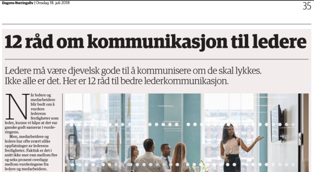 12 råd om lederkommunikasjon_faksimile fra Dagens Næringsliv 18. juli 2018.