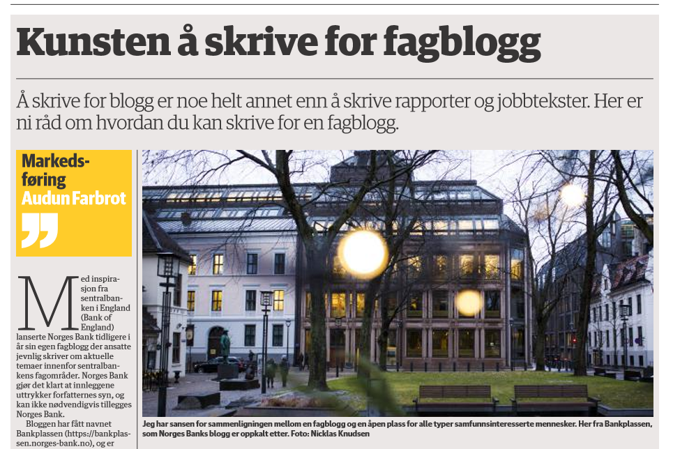 Kunsten å skrive for fagblogg_faksimile fra DN 06.11.2018